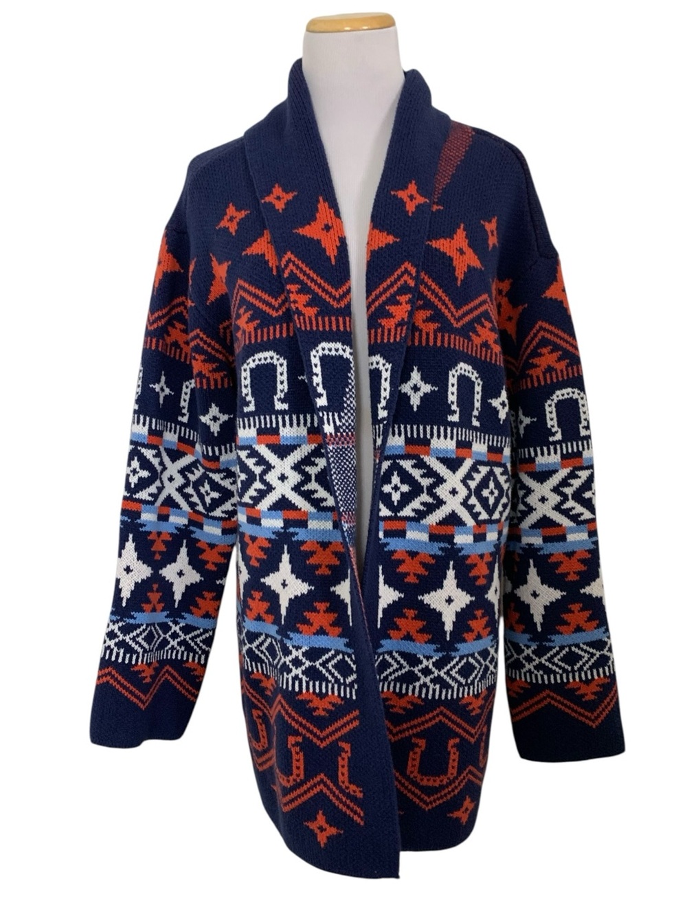 Lucky Brand Horseshoe Aztec Cardigan Sweater Open Front